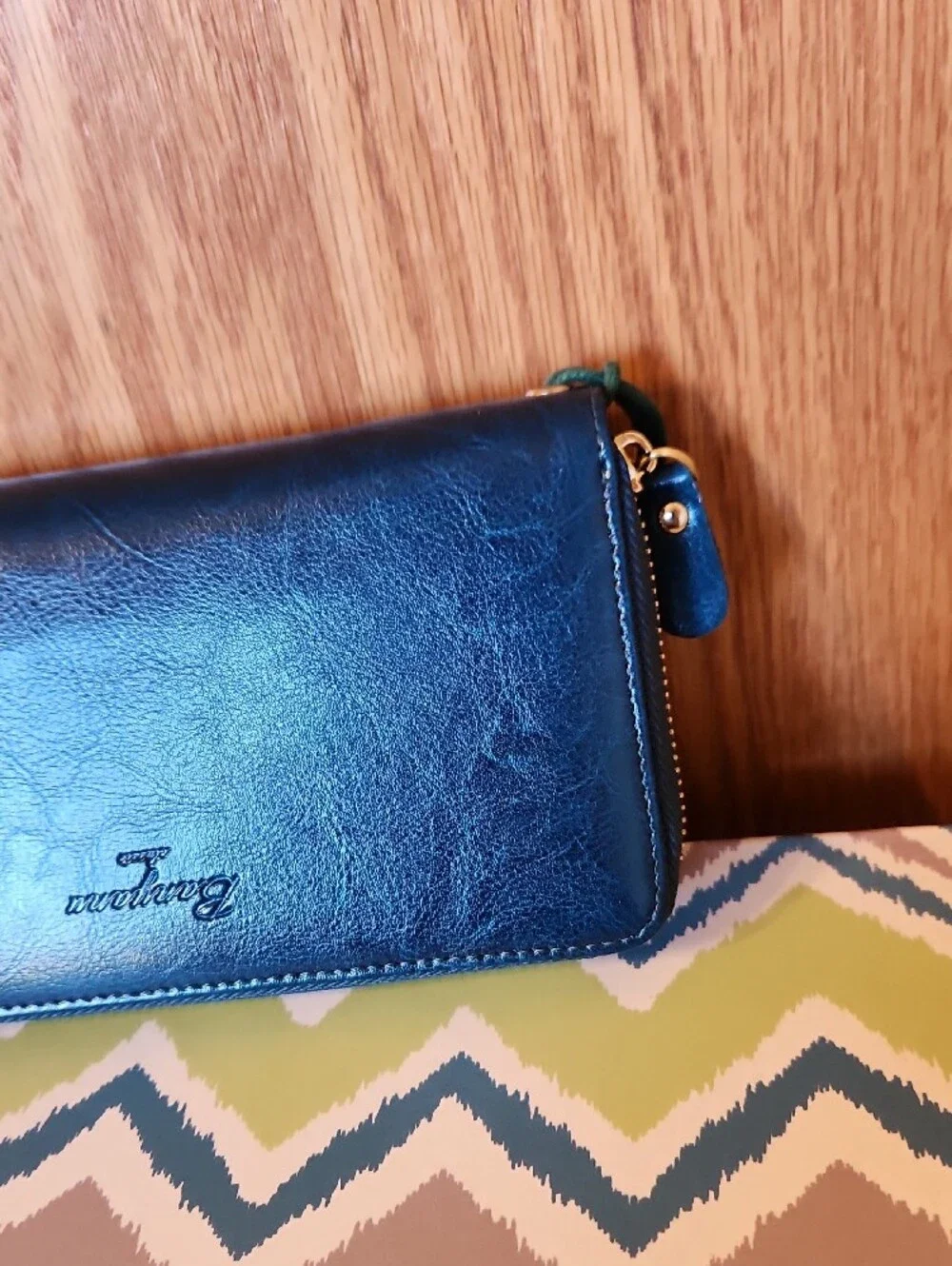 Blue Zip-Around Wristlet Wallet with Detachable Strap